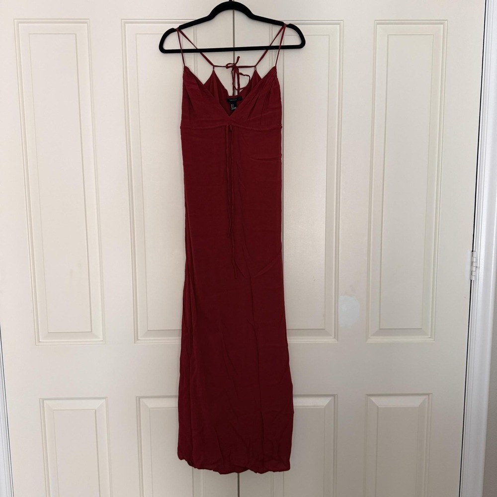 Forever 21 Dress Womens Large Red Maxi V Neck Spaghetti Strap Sundress Boho